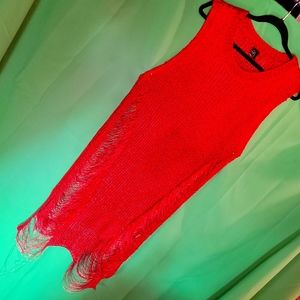 Sexy 3X  Metalic Shredded red see-through  Dress